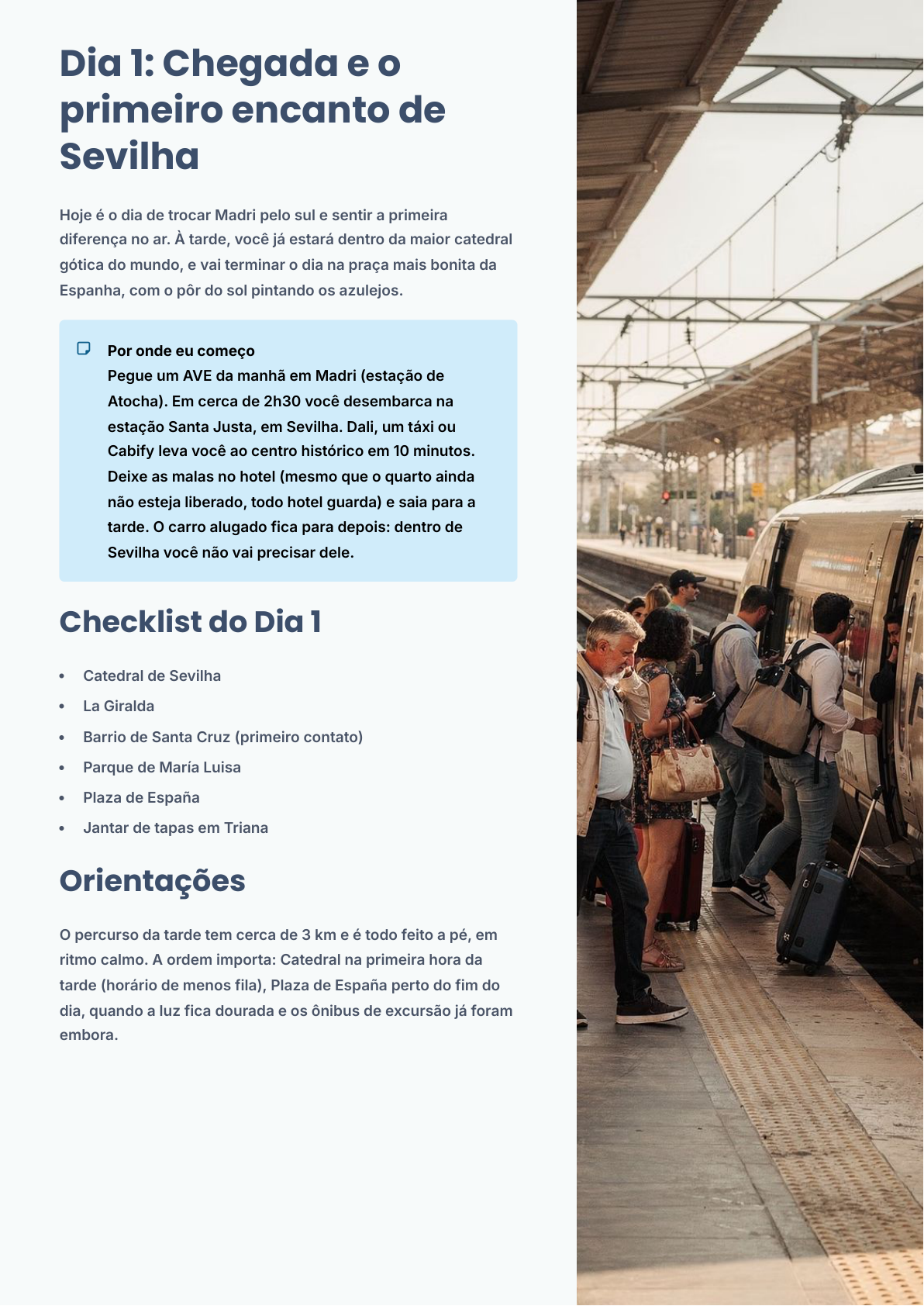 Página do guia: resumo da viagem e estratégia de bases